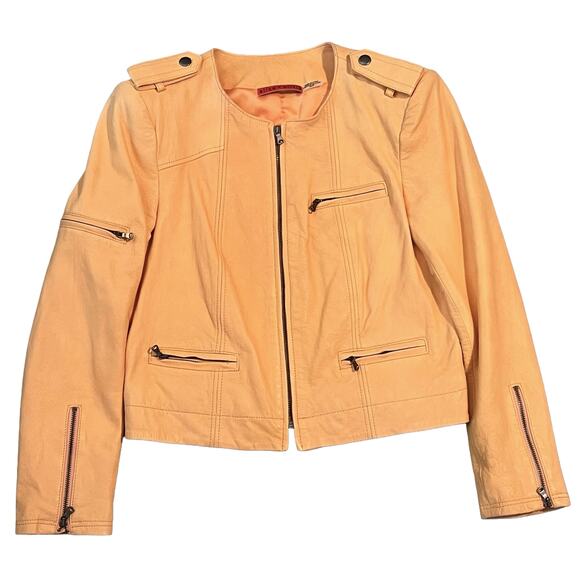 NWT Alice + Olivia Peach Lamb Leather Jacket, Size XS - Picture 1 of 8